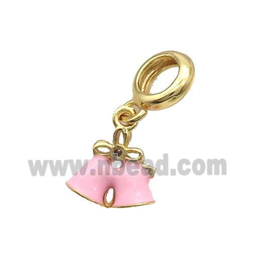 Christmas Bell Pendant Charms Alloy Pink Enamel Gold Plated