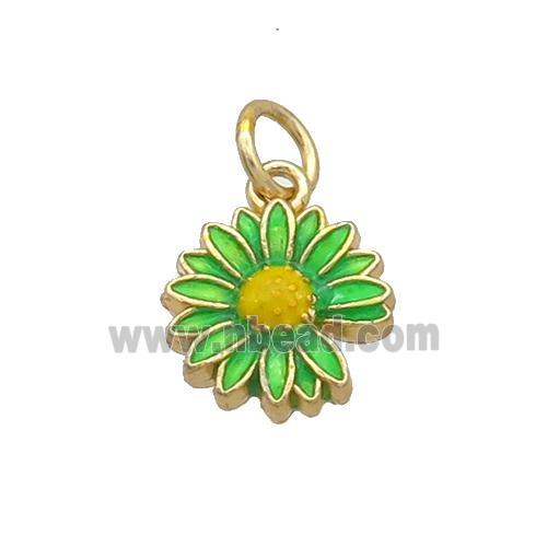Alloy Sunflower Pendant Green Enamel Gold Plated