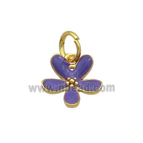 Copper Flower Pendant Purple Enamel Gold Plated
