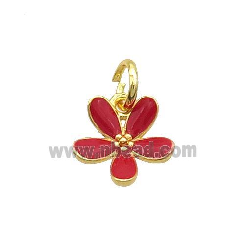 Copper Flower Pendant Red Enamel Gold Plated