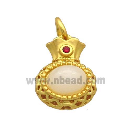 Copper Bottle Pendant Pave White Jade Gold Plated