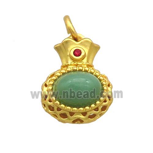 Copper Bottle Pendant Pave Green Jade Gold Plated