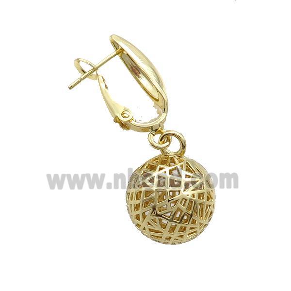 Copper Latchback Earring Sphere Hollow Gold Plated