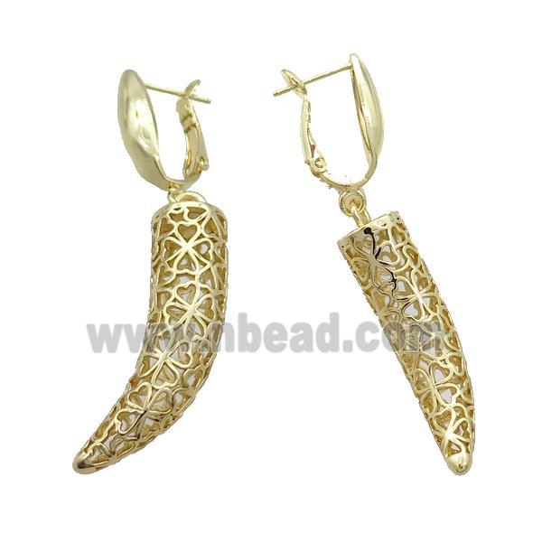Copper Latchback Earring Horn Hollow Gold Plated