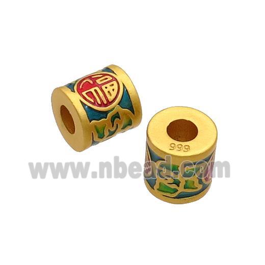 Copper Tube Beads Multicolor Enamel Large Hole Unfade Gold Plated