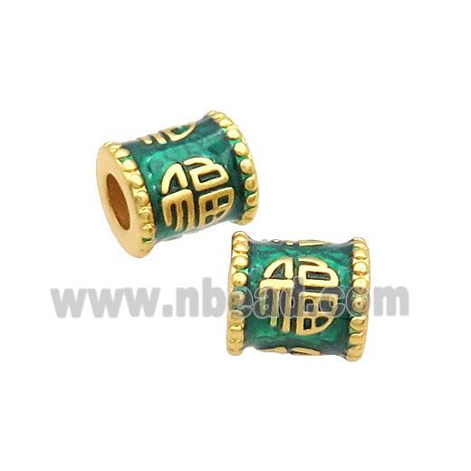 Copper Tube Beads Green Enamel FU Large Hole Unfade Gold Plated