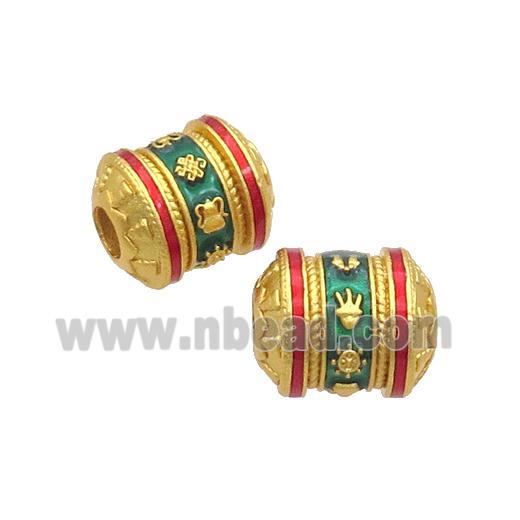 Copper Tube Beads Green Enamel Buddhist Large Hole Unfade Gold Plated