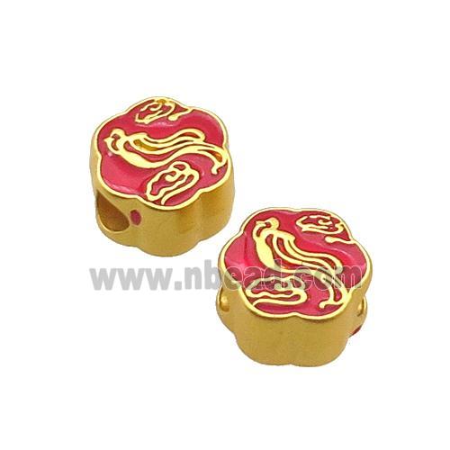 Copper Button Circle Beads Cloud Red Enamel Large Hole Unfade Gold Plated