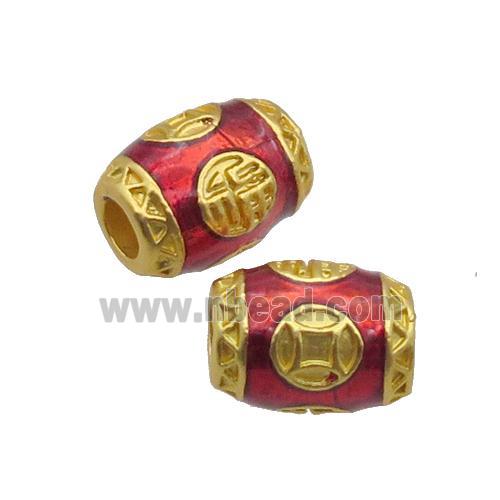 Copper Barrel Beads Lotus Red Enamel Unfade Large Hole Gold Plated