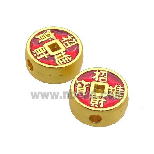 Copper Button Beads Red Enamel Fortune Unfade Gold Plated