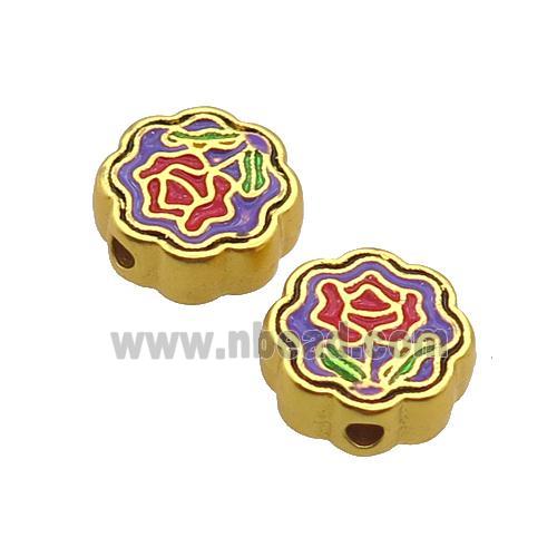 Copper Button Beads Multicolor Enamel Flower Unfade Gold Plated