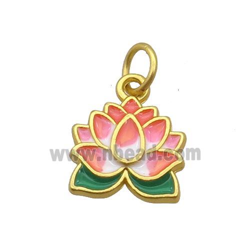 Copper Lotus Pendant Pink Enamel Unfade Gold Plated