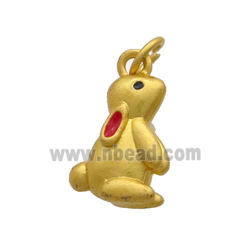 Copper Rabbit Pendant Red Enamel Unfade Gold Plated