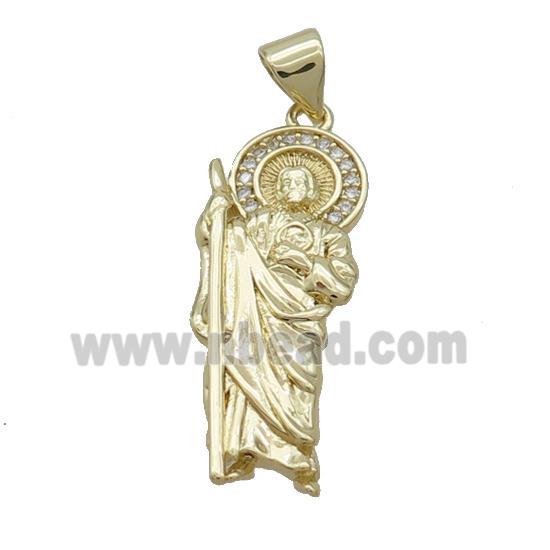 Copper Jesus Pendant Pave Zircon Religious Gold Plated