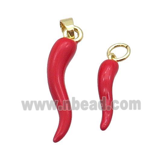 Copper Horn Pendant Red Enamel Chili Gold Plated