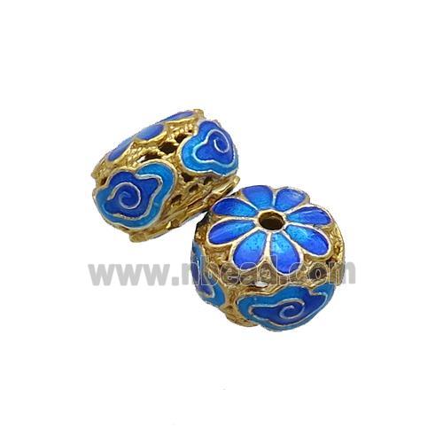 Copper Cloisonne Beads Rondelle Blue Gold Plated