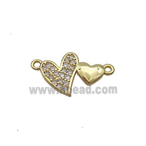 Copper Pendant Pave Zircon Double Heart Gold Plated