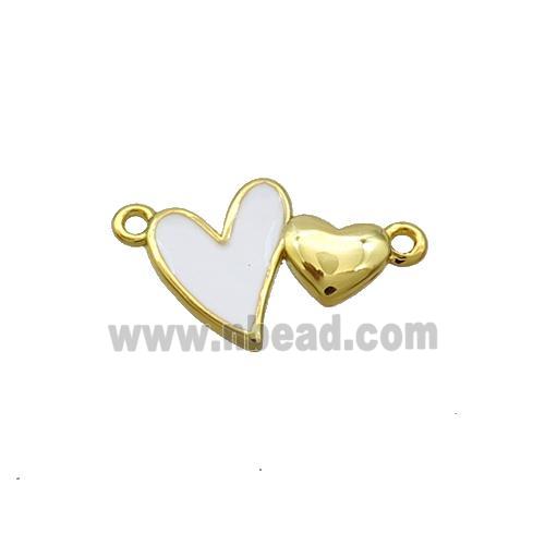 Copper Pendant White Enamel Double Heart Gold Plated