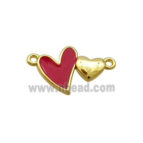 Copper Pendant Red Enamel Double Heart Gold Plated