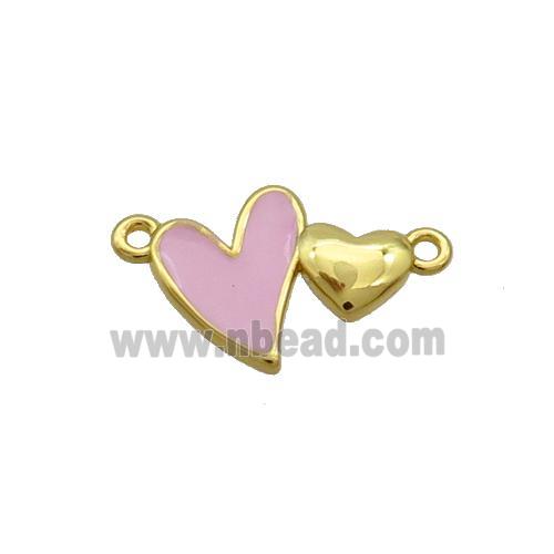 Copper Pendant Pink Enamel Double Heart Gold Plated