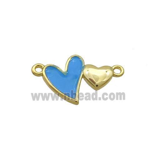 Copper Pendant Blue Enamel Double Heart Gold Plated