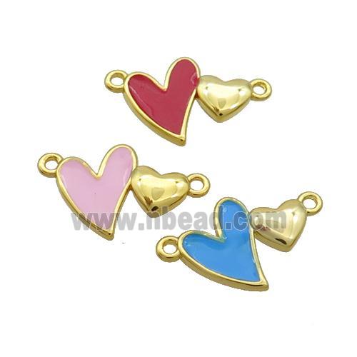 Copper Pendant Enamel Double Heart Gold Plated Mixed