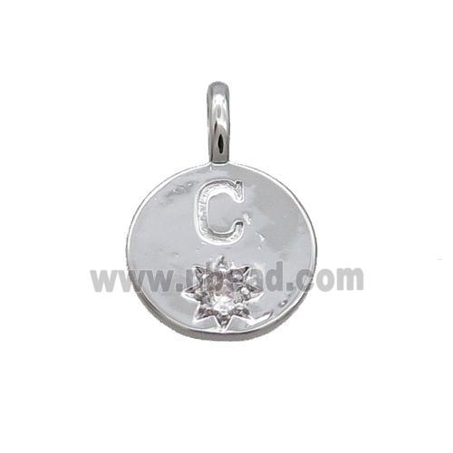 Copper Circle Pendant Pave Zircon C-letter Platinum Plated