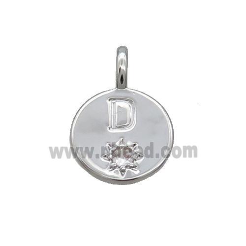 Copper Circle Pendant Pave Zircon D-letter Platinum Plated