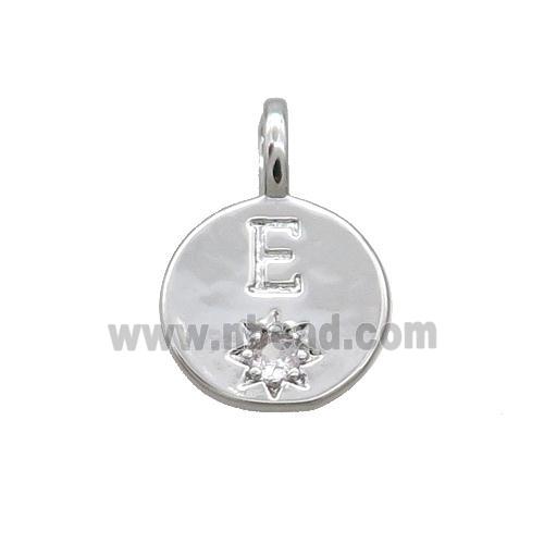 Copper Circle Pendant Pave Zircon E-letter Platinum Plated