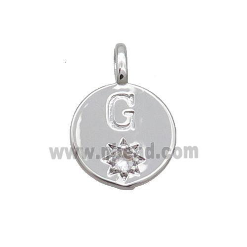 Copper Circle Pendant Pave Zircon G-letter Platinum Plated