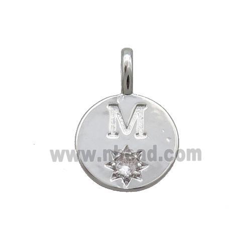Copper Circle Pendant Pave Zircon M-letter Platinum Plated