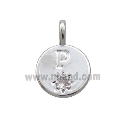 Copper Circle Pendant Pave Zircon P-letter Platinum Plated