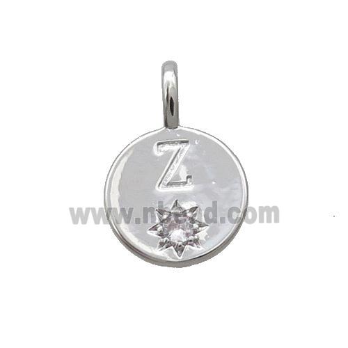 Copper Circle Pendant Pave Zircon Z-letter Platinum Plated