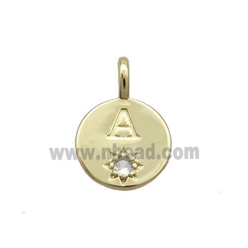 Copper Circle Pendant Pave Zircon A-letter Gold Plated