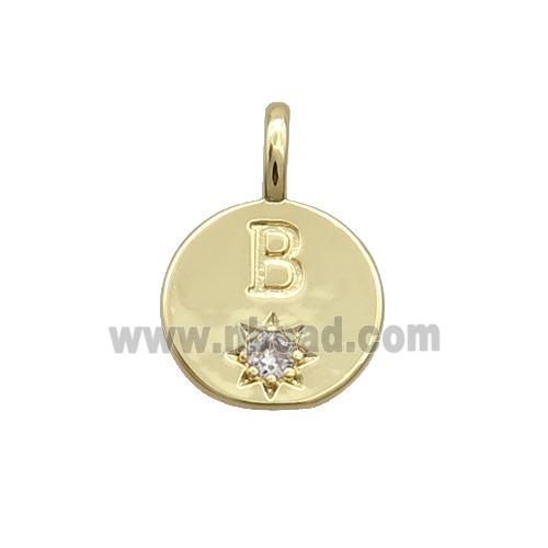 Copper Circle Pendant Pave Zircon B-letter Gold Plated