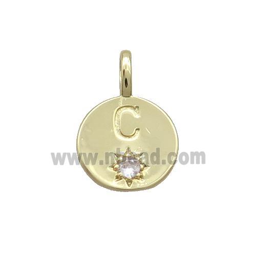 Copper Circle Pendant Pave Zircon C-letter Gold Plated