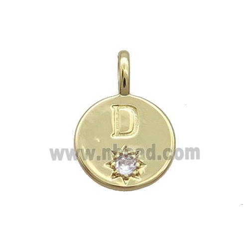 Copper Circle Pendant Pave Zircon D-letter Gold Plated