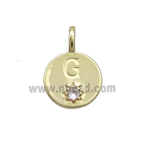 Copper Circle Pendant Pave Zircon G-letter Gold Plated