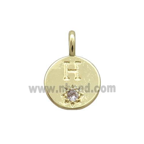 Copper Circle Pendant Pave Zircon H-letter Gold Plated