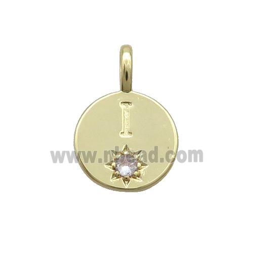Copper Circle Pendant Pave Zircon I-letter Gold Plated