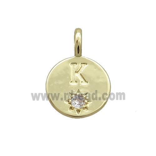 Copper Circle Pendant Pave Zircon K-letter Gold Plated