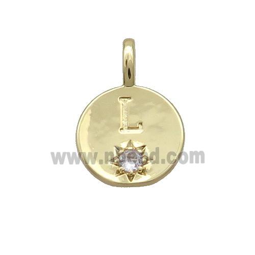 Copper Circle Pendant Pave Zircon L-letter Gold Plated