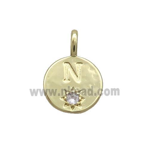 Copper Circle Pendant Pave Zircon N-letter Gold Plated