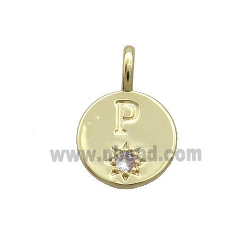 Copper Circle Pendant Pave Zircon P-letter Gold Plated
