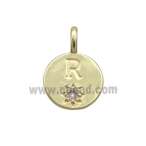 Copper Circle Pendant Pave Zircon R-letter Gold Plated