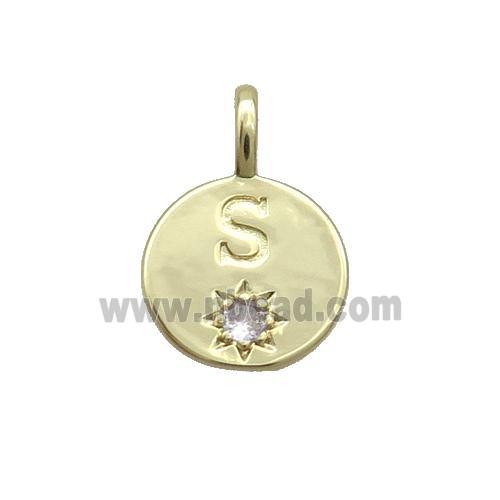 Copper Circle Pendant Pave Zircon S-letter Gold Plated