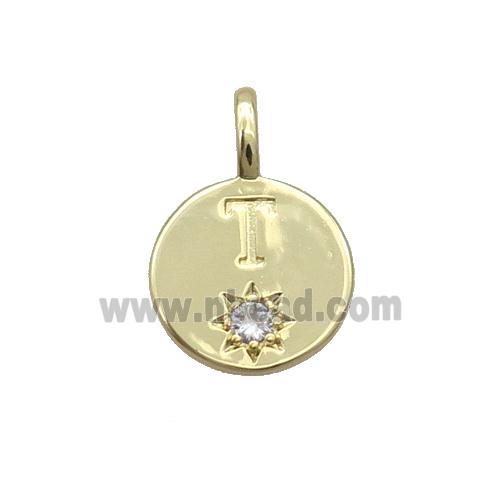 Copper Circle Pendant Pave Zircon T-letter Gold Plated