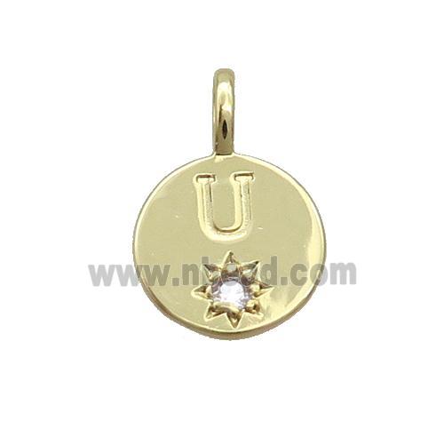 Copper Circle Pendant Pave Zircon U-letter Gold Plated