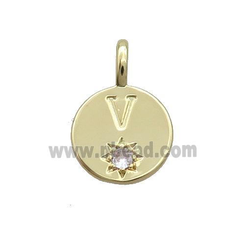 Copper Circle Pendant Pave Zircon V-letter Gold Plated