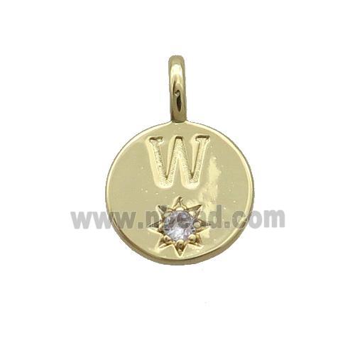 Copper Circle Pendant Pave Zircon W-letter Gold Plated